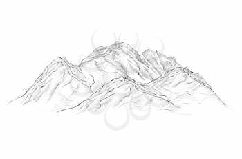 Mountains sketch isolated sign. Engraving landscape sketch.