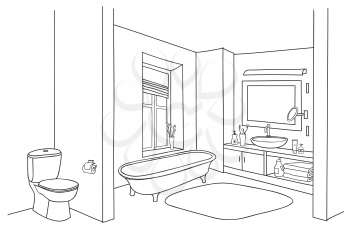 Bathroom interior sketch. Room view with doodle drawn furniture