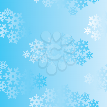 Snow winter holiday background. Snowflakes texture. Snow falling on blue background. Gentle seamless pattern. Christmas snowfall icon ornament.