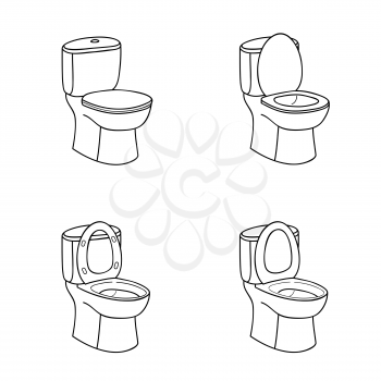 Toilet Sketch Sign. Toilet bowl with Seat. Doolde Line Icon Set.