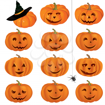 Halloween icons set. Holiday pumpkin isolated greeting card elements