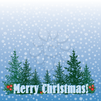 Christmas greeting card. Happy Winter Holiday Snowfall background.