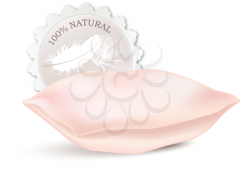 Pink pillow isolated. Natural product label. Feather Vector illustration.