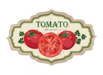 Tomato label. Vegetable logo. Retro sticker of natural product tomatoes.