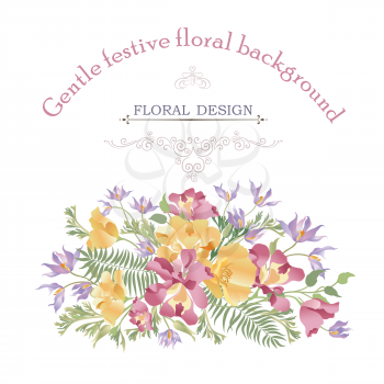 Floral background. Flower bouquet cover. Flourish pattern for greeting card design