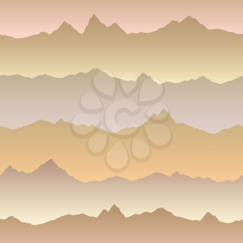 Abstract wavy mountain skyline background. Fall nature seamless pattern. Dynamic motion wave texture