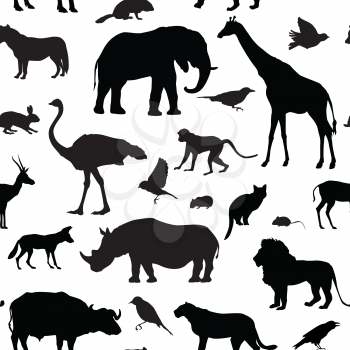Animals silhouette seamless pattern. Wildlife tiled textured backgroun. African animals seamless pattern 