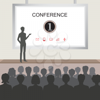 Conference room illustration. People at the conference hall. Business meeting template