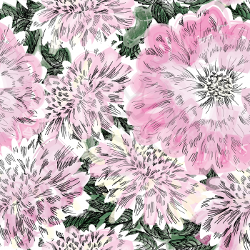 Floral seamless pattern. Flower chrysanthemum background. Flourish seamless texture with flowers.