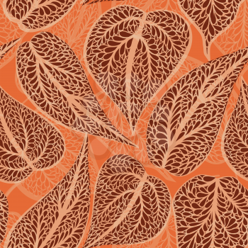 Abstract floral seamless pattern with leaves Swirl floral doodle texture. Ornamental wave plant background.