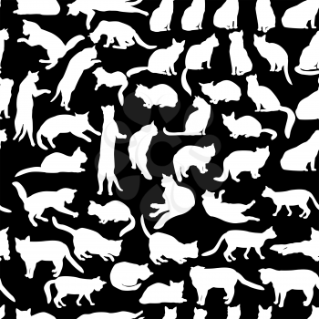Cats seamless pattern. Cat silhouette pattern over white background.