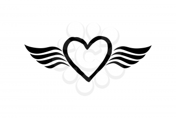  Love heart with wings. Valentine day icon. Lost love sign. Good for tattoo