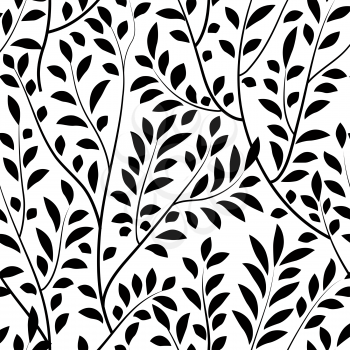 Floral seamless pattern. Branch with leaves tiled garden vector illustration. Nature background