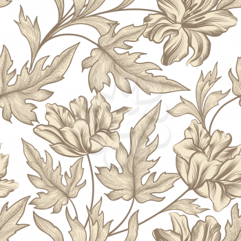 Floral seamless pattern. Flower tulip swirl background. Floral seamless texture with flowers. Flourish tiled wallpaper