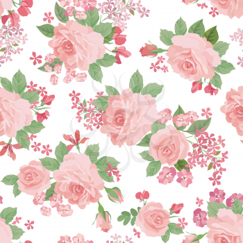 Floral pattern. Flower rose posy watercolor plant seamless pattern in retro style. Flourish ornamental background