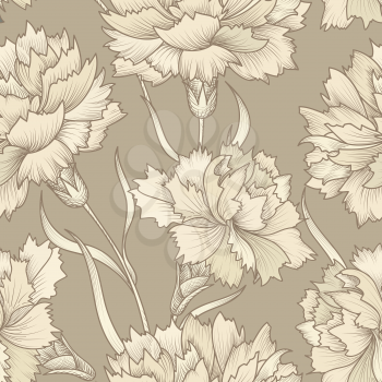 Floral retro seamless pattern. Flower background. Floral seamless texture with carnation flowers. Flourish tiled wallpaper