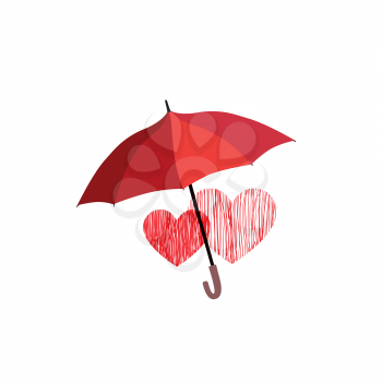 Love heart sign over umbrella protection. Two hearts in love icon isolated over white background. Valentine's day greeting card design