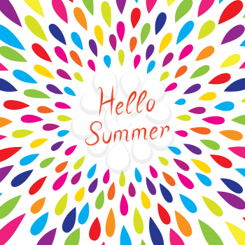 Hello summer background. Summer holidays cover with sun and ray beams. Hello summer greeting card. 