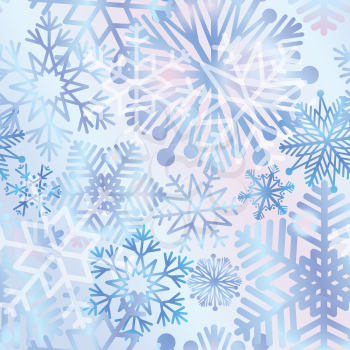 Snow seamless pattern. Snowflake texture. Snowfall holiday background