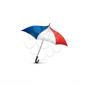 French flag colored umbrella. Travel France sign. French fashion accessory isolated