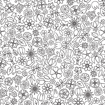 Floral doodle seamless pattern.  Flower icon gentle background. Nature signs
