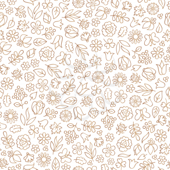 Floral doodle seamless pattern. Flower icon gentle background. Nature signs