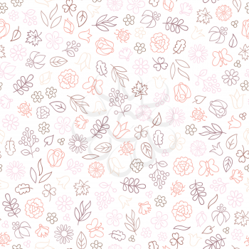 Flower icon seamless pattern. Floral leaves and flowers white texture. Nature background