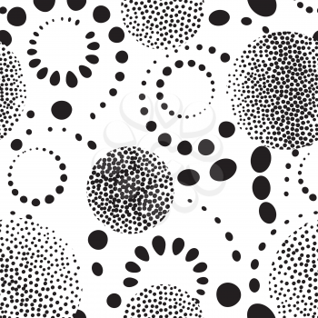 Abstract spot seamless pattern. Chaotic round shape dotted bubble background