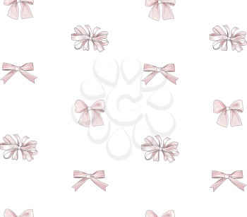 Bow tiled pattern. Bride team bow icons. Holiday gift wallpaper. Girlish fashion white background.