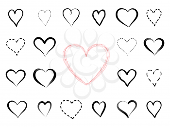 Love heart drawn icon set. Valentine's holiday greeting signs