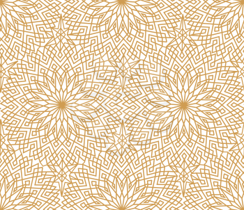 Abstract floral line oriental seamless pattern. Arabic tile ornament. Asian muslim decor. Flower geometric ornamental background. Floral ethnic tiled ornament with flowers.