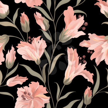 Floral seamless pattern. Flower rose black background. Flourish wallpaper with flowers.
