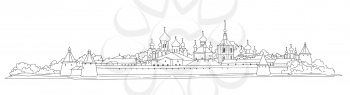 Russian famous landmark Solovki. Skyline view. Landscape of Solovki monastery. Travel Russia background. Hand drawn sketch illustration.