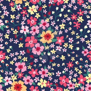 Floral seamless pattern. Ornamental leaves and flowers retro background. Abstract plant wallpaper.