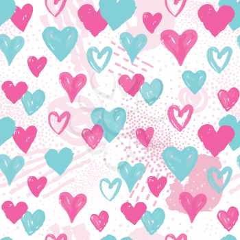 Love heart seamless pattern. Abstract Valentine day hand drawn background. Holiday ornamental wallpaper.