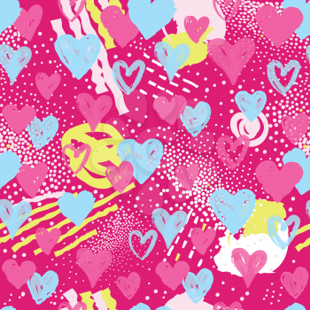 Love heart seamless pattern. Abstract stylish background with hearts in 1990s style. Holiday ornamental wallpaper.