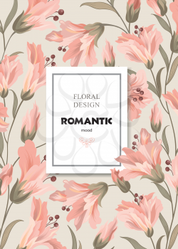 Floral pattern. Flower background. Floral design for perfume, women product, natural cosmetics package. Good for greeting card, wedding invitation, spring background