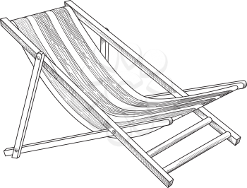 Deckchair outline drawing. Deck chair sketch. Summer sunbath beach resort symbol of the holidays