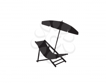 Deckchair umbrella summer beach holiday symbol silhouette. Chaise longue, parasol icon isolated. Sunbath beach resort symbol of the holidays