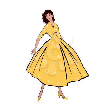 Stylish fashion dressed girls (1950's 1960's style): Retro fashion dress party. Summer clothes vintage woman fashion silhouette from 60s.