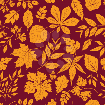 Autumn leaves stylish background. Fall seamless pattern with hand drawn leaves. Seasonal nature backdrop.