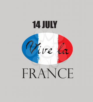 French nacional holiday day. Flag of France with handwritten lettering 14 Jule Vive la France.
