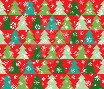 Christmas Icon Seamless Pattern with New Year Tree. Happy Winter Holiday Wallpaper with Nature Snowv Decor elements. Christmas Fir Tree geometrical tiled background design