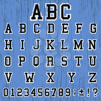 Grunge ABC alphabet vintage template font. Letters and numbers grunge design. Vector illustration.