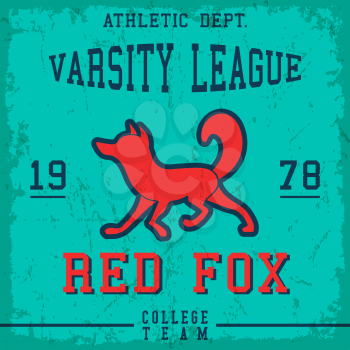 Red fox vintage poster. T-shirt print design. Vector illustration.