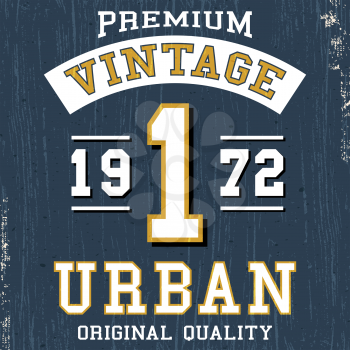 T-shirt print design. Vintage urban number 1 poster. Vector illustration.