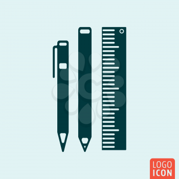 Office equipment icon. Office equipment logo. Office equipment symbol. Pen, pencil, ruler icon isolated minimal design. Vector illustration.