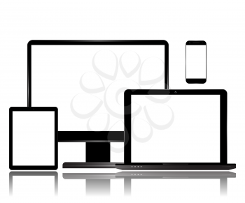 Monitor Tablet Laptop Smartphone Computer Set. Realistic vector illustration.