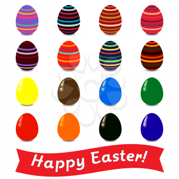 Set of colored Easter eggs with a congratulatory banner.