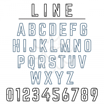 Alphabet Line Design Font. Letters and numbers. Vector illustration.